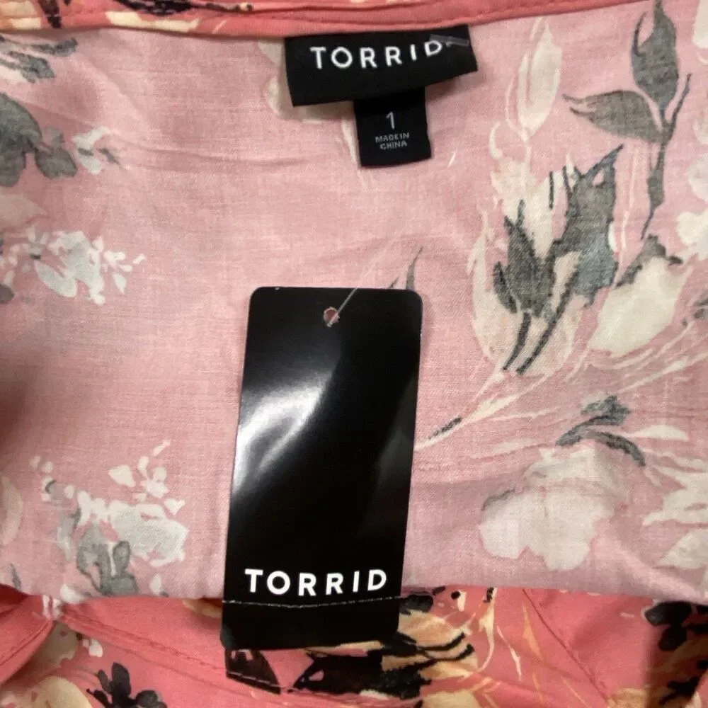TORRID Knee Length Pink Floral Challis Sweetheart Dress Short Sleeve Size 1X New - Picture 6 of 8